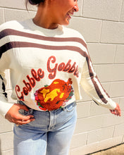 Load image into Gallery viewer, Festive brown stripe long sleeve holiday sweater by Queen of Sparkles
