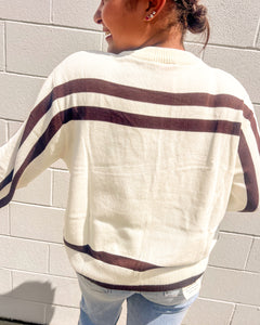 Festive brown stripe long sleeve holiday sweater by Queen of Sparkles