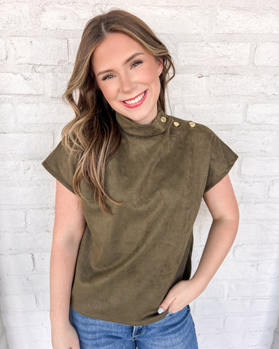 THML First To Say Olive Suede Top