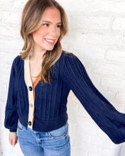Load image into Gallery viewer, THML Refer To You Navy Color-block Cardigan
