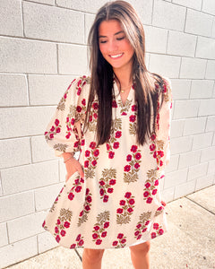 Dealing With Me Red Ecru Dress