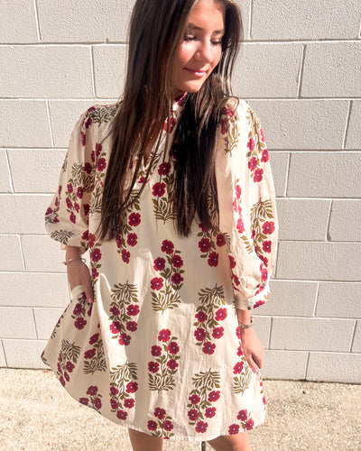 Dealing With Me Red Ecru Dress