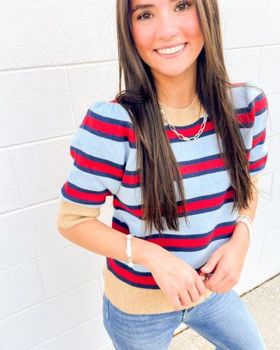 THML Feels Like Friday Navy & Red Top