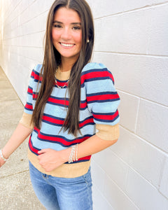 THML Feels Like Friday Navy & Red Top