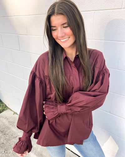 Head My Way Burgundy Top