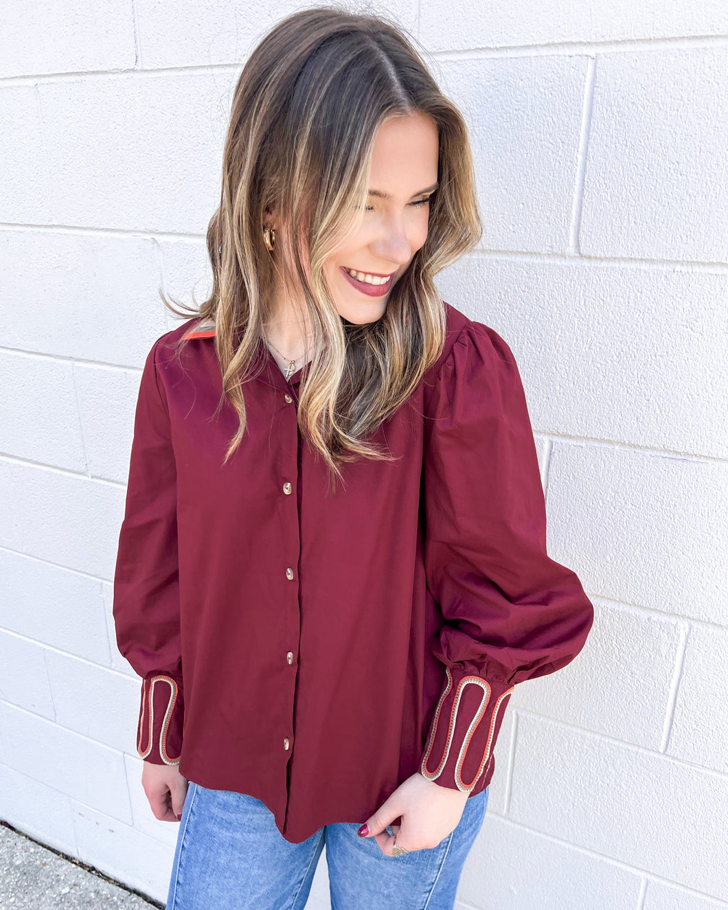 Somewhere In Between Burgundy Top