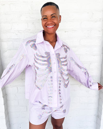 Queen Of Sparkles Lavender Skeleton Button Up Short