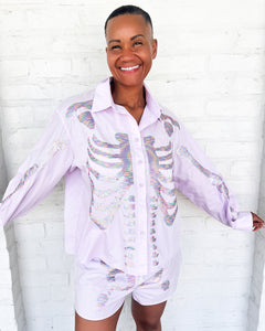 Queen Of Sparkles Lavender Skeleton Button Up Short