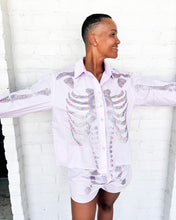 Load image into Gallery viewer, Queen Of Sparkles Lavender Skeleton Button Up Short