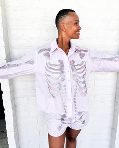 Queen Of Sparkles Lavender Skeleton Button Up Short
