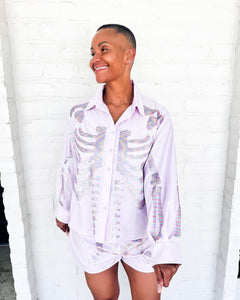 Queen Of Sparkles Lavender Skeleton Button Up Short
