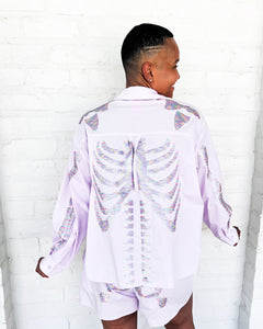 Queen Of Sparkles Lavender Skeleton Button Up Short