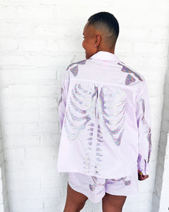Queen Of Sparkles Lavender Skeleton Button Up Top