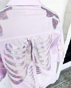 Queen Of Sparkles Lavender Skeleton Button Up Top