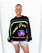 Load image into Gallery viewer, Queen of Sparkles Hocus Pocus Sweater - Black Halloween Knit Top with Sequin cauldron 
