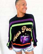 Load image into Gallery viewer, Queen of Sparkles Hocus Pocus Sweater - Black Halloween Knit Top with Sequin cauldron 