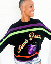 Load image into Gallery viewer, Queen of Sparkles Hocus Pocus Sweater - Black Halloween Knit Top with Sequin cauldron 