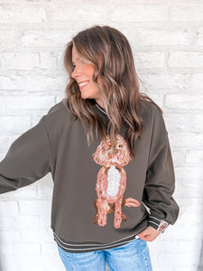 Queen of Sparkles Olive Golden Doodle Sweater - Olive Sweatshirt with Sequin Golden Doodle
