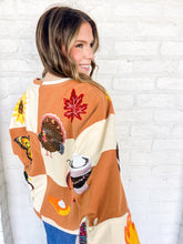 Load image into Gallery viewer, Queen Of Sparkles Checkered Fall Icon Sweatshirt with sequin icons of fall colors, pumpkin pie, butterfly and footballs