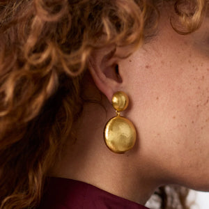 julie vos gold statement earring, gold circle earrings, gold dangle earrings, dressy gold earrings