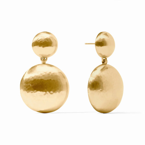 julie vos gold statement earring, gold circle earrings, gold dangle earrings, dressy gold earrings