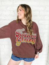 Load image into Gallery viewer, Queen Of Sparkles Brown Rhinestone &#39;Thanksgiving&#39; Sweatshirt with ombre silver, white, red and yellow beaded rhinestones in a classic crew neck