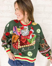 Load image into Gallery viewer, Queen Of Sparkles dark green Santa sleigh Christmas sweatshirt