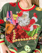 Load image into Gallery viewer, Queen Of Sparkles dark green Santa sleigh Christmas sweatshirt