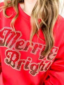 Queen Of Sparkles 'Merry and Bright' sweatshirt with ombre red. green and silver beading classic crew neck