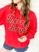 Load image into Gallery viewer, Queen Of Sparkles &#39;Merry and Bright&#39; sweatshirt with ombre red. green and silver beading classic crew neck