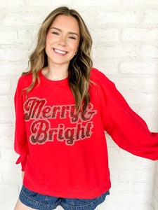 Queen Of Sparkles 'Merry and Bright' sweatshirt with ombre red. green and silver beading classic crew neck