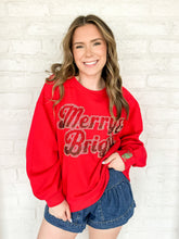Load image into Gallery viewer, Queen Of Sparkles &#39;Merry and Bright&#39; sweatshirt with ombre red. green and silver beading classic crew neck