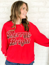 Load image into Gallery viewer, Queen Of Sparkles &#39;Merry and Bright&#39; sweatshirt with ombre red. green and silver beading classic crew neck