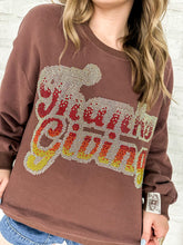 Load image into Gallery viewer, Queen Of Sparkles Brown Rhinestone &#39;Thanksgiving&#39; Sweatshirt with ombre silver, white, red and yellow beaded rhinestones in a classic crew neck