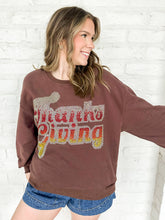 Load image into Gallery viewer, Queen Of Sparkles Brown Rhinestone &#39;Thanksgiving&#39; Sweatshirt with ombre silver, white, red and yellow beaded rhinestones in a classic crew neck