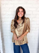 Load image into Gallery viewer, Just Because Gold Metallic Top