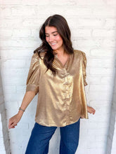 Load image into Gallery viewer, Just Because Gold Metallic Top