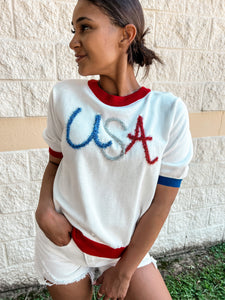 USA Metallic Sweater Top